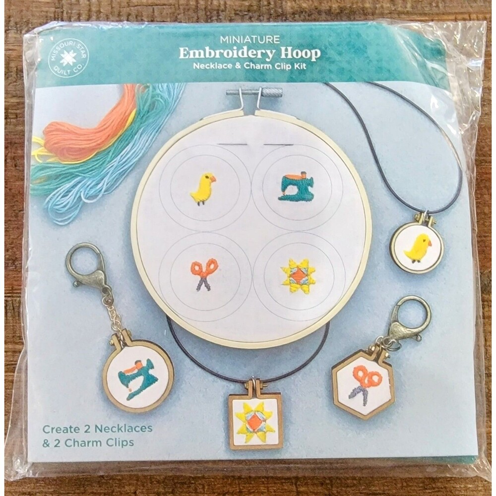 NEW Missouri Star Quilt Co Miniature Embroidery Hoop Necklace & Charm Clip Kit